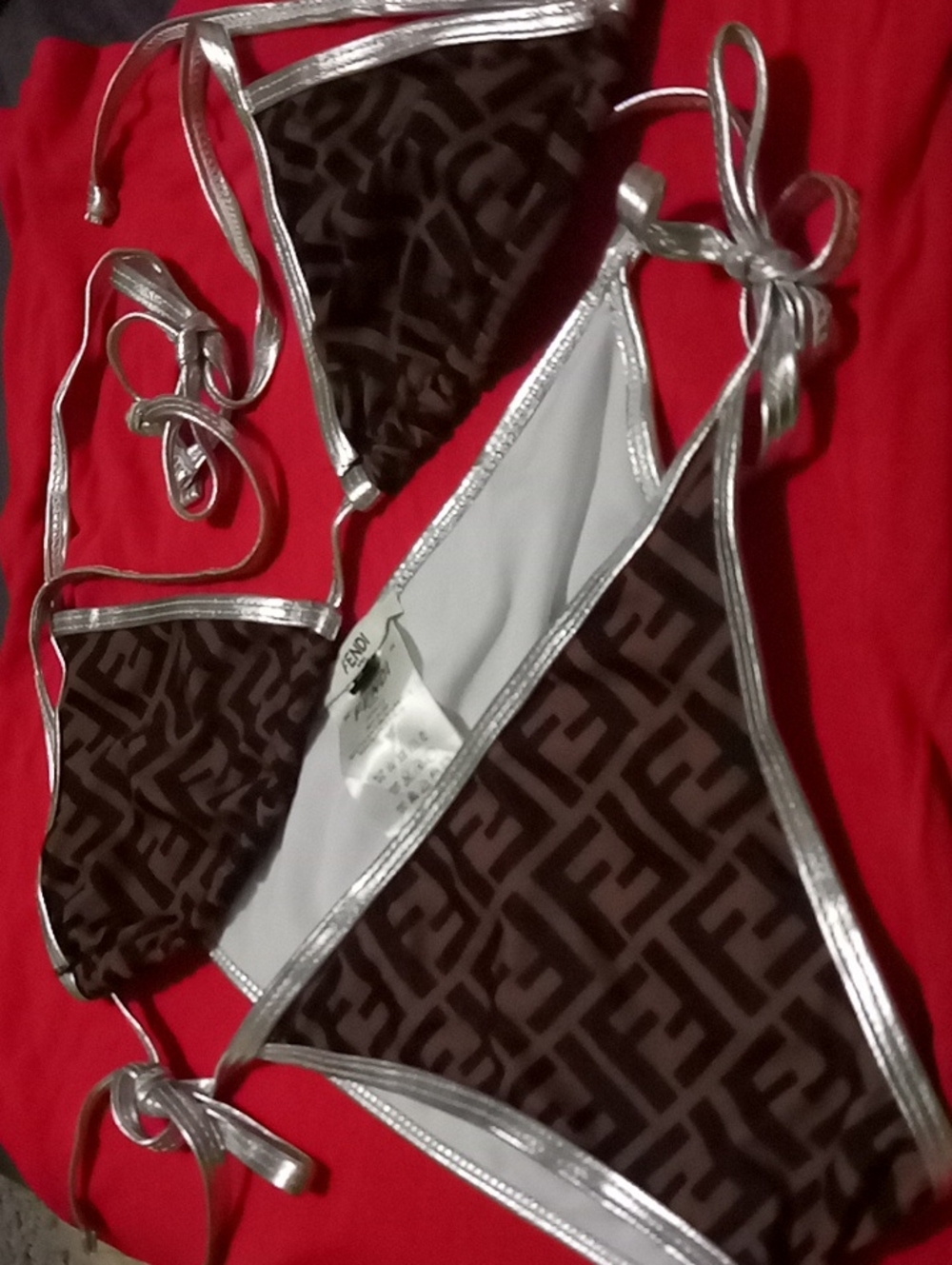 Fendi Brown Monogram Bikini with Silver Trim